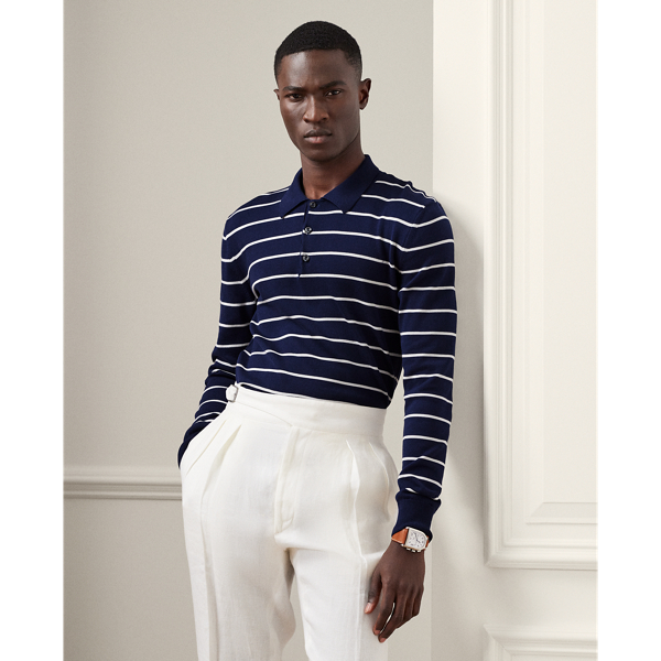 Striped Cotton Polo-Collar Sweater