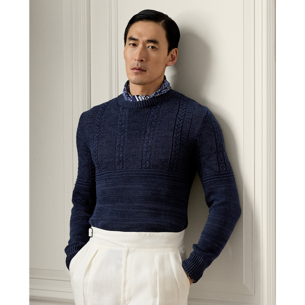 Spring Navy Textured Linen-Cashmere Sweater Purple Label 1