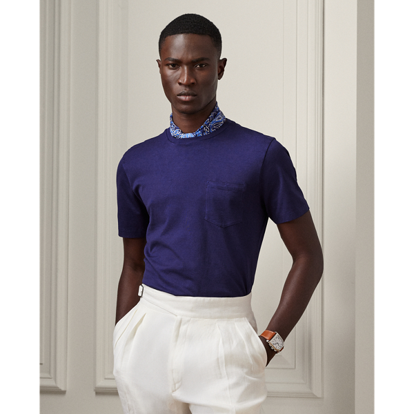 Spring Navy Garment-Dyed Jersey Pocket T-Shirt Purple Label 1