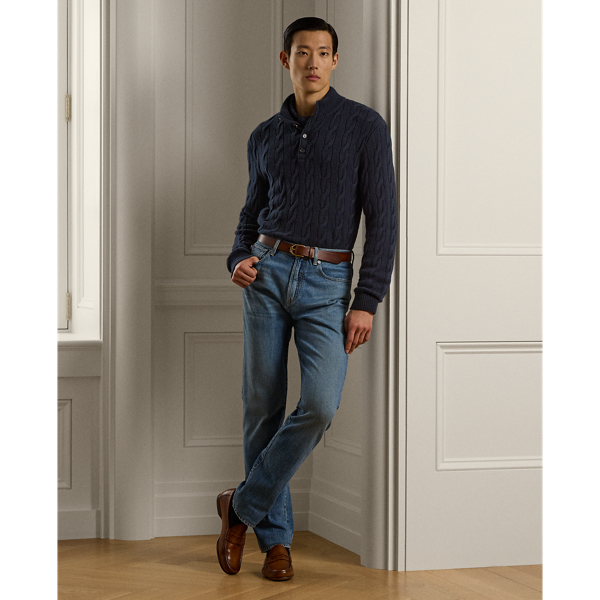 Classic Chairman Navy Cable-Knit Cashmere Mockneck Sweater Purple Label 4