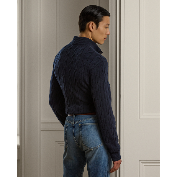 Classic Chairman Navy Cable-Knit Cashmere Mockneck Sweater Purple Label 5