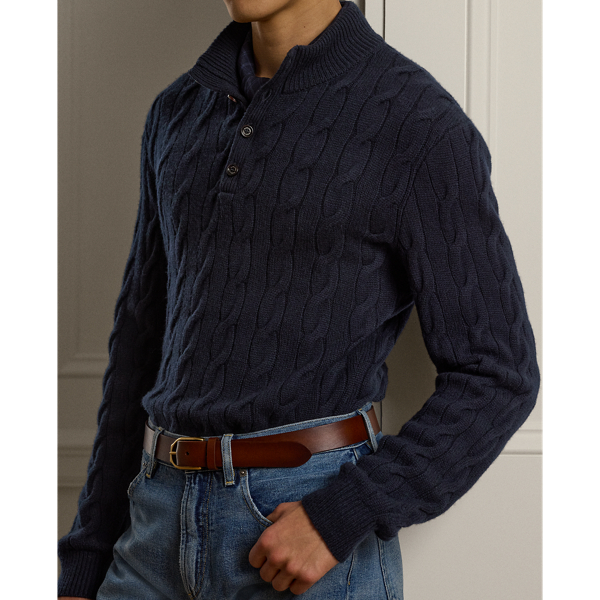 Classic Chairman Navy Cable-Knit Cashmere Mockneck Sweater Purple Label 6