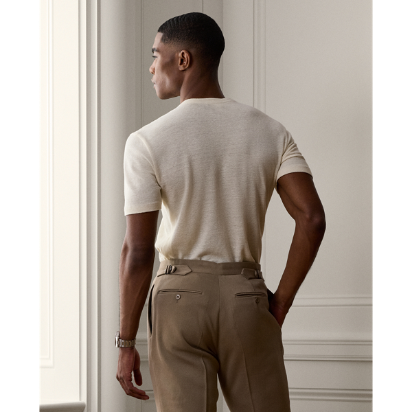 Classic Cream Linen-Cotton Piqu&eacute; Pocket T-Shirt Purple Label 5