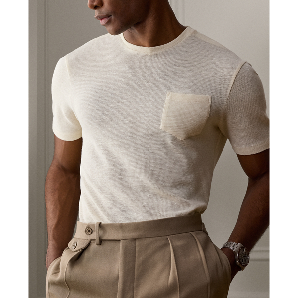 Classic Cream Linen-Cotton Piqu&eacute; Pocket T-Shirt Purple Label 6