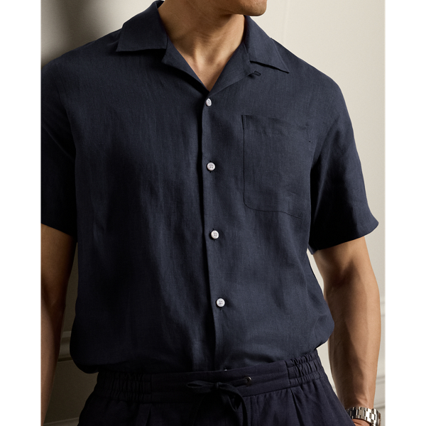 Classic Chairman Navy Linen Shirt Purple Label 6