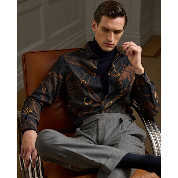 Equestrian Print Cashmere Silk Shirt