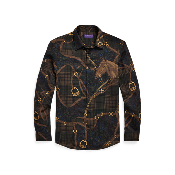 Multi Equestrian-Print Cashmere-Silk Shirt Purple Label 1