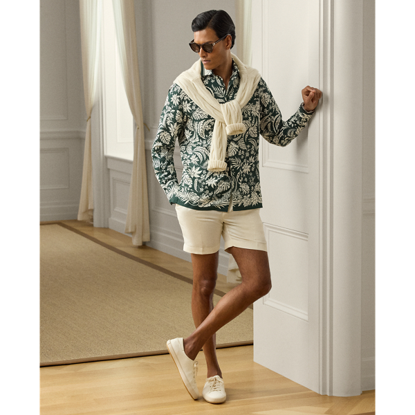 Botanical-Print Linen-Silk Shirt