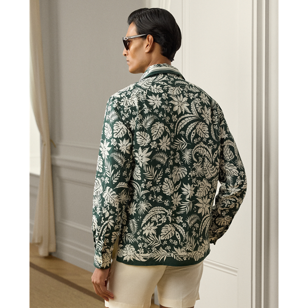 Botanical-Print Linen-Silk Shirt