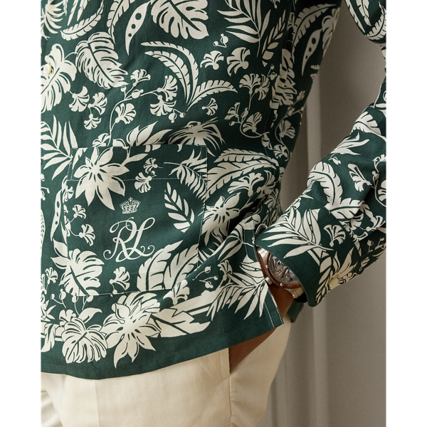 Botanical-Print Linen-Silk Shirt