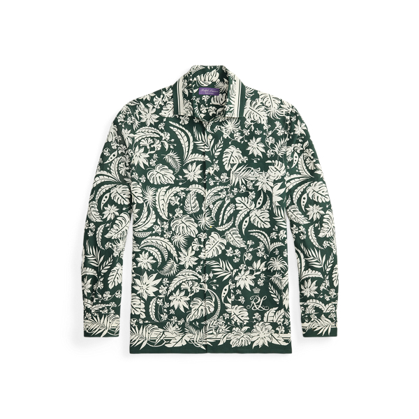 Botanical-Print Linen-Silk Shirt