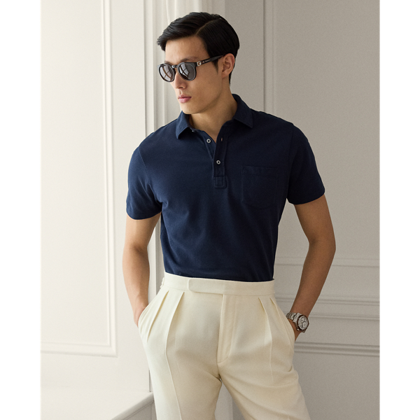 Classic Chairman Navy Custom Slim Fit Washed Piqu&eacute; Polo Shirt Purple Label 1