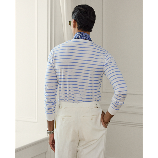 Deckwash White/Cornflower Striped Lisle Long Sleeve T-Shirt Purple Label 5