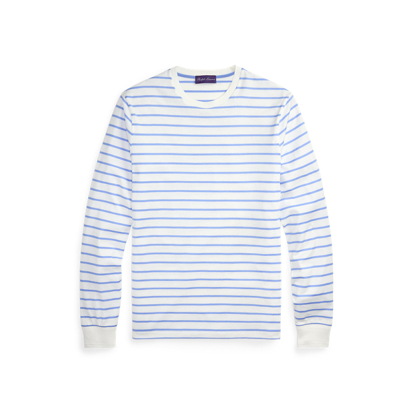 Deckwash White/Cornflower Striped Lisle Long Sleeve T-Shirt Purple Label 2