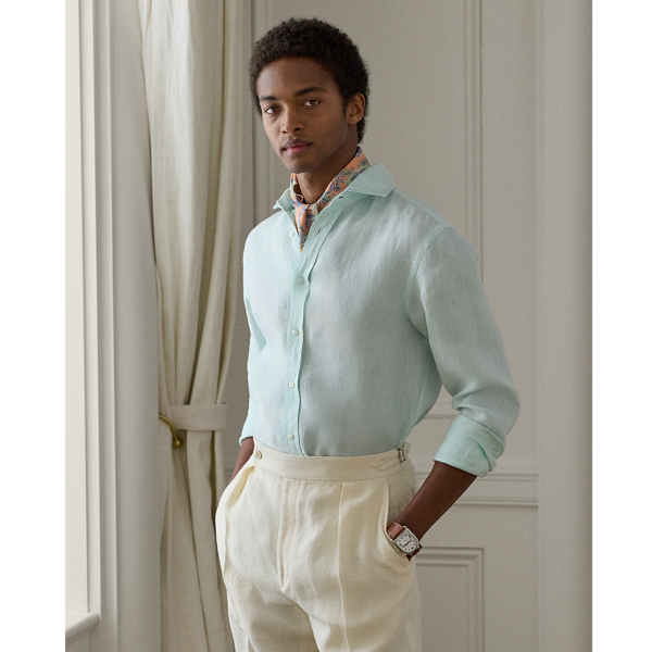 Mint Basket-Weave Linen Shirt Purple Label 1