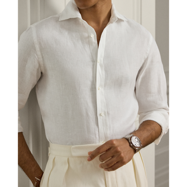 White Basket-Weave Linen Shirt Purple Label 6