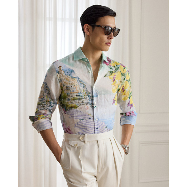 トップス RRL SCENIC PRINT LINEN BLEND SHIRTS Scenic-Print Linen-Blend Shirt