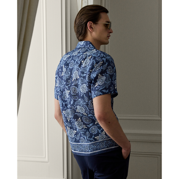 Paisley-Print Linen Camp Shirt