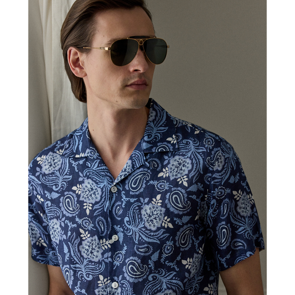 Paisley-Print Linen Camp Shirt