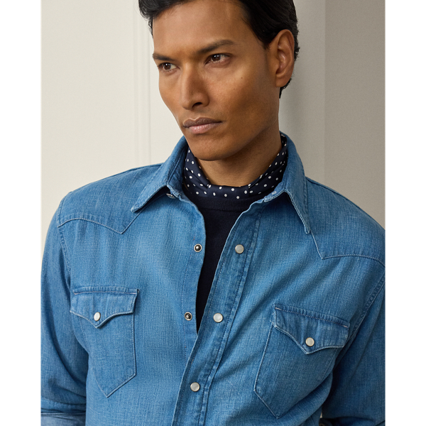 Shore Indigo Cotton-Linen Denim Western Shirt Purple Label 6