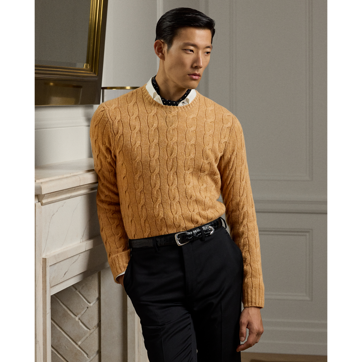 Мужской свитер Ralph Lauren Cable-Knit Cashmere, цвет: Верблюжий меланжевый — фото 4