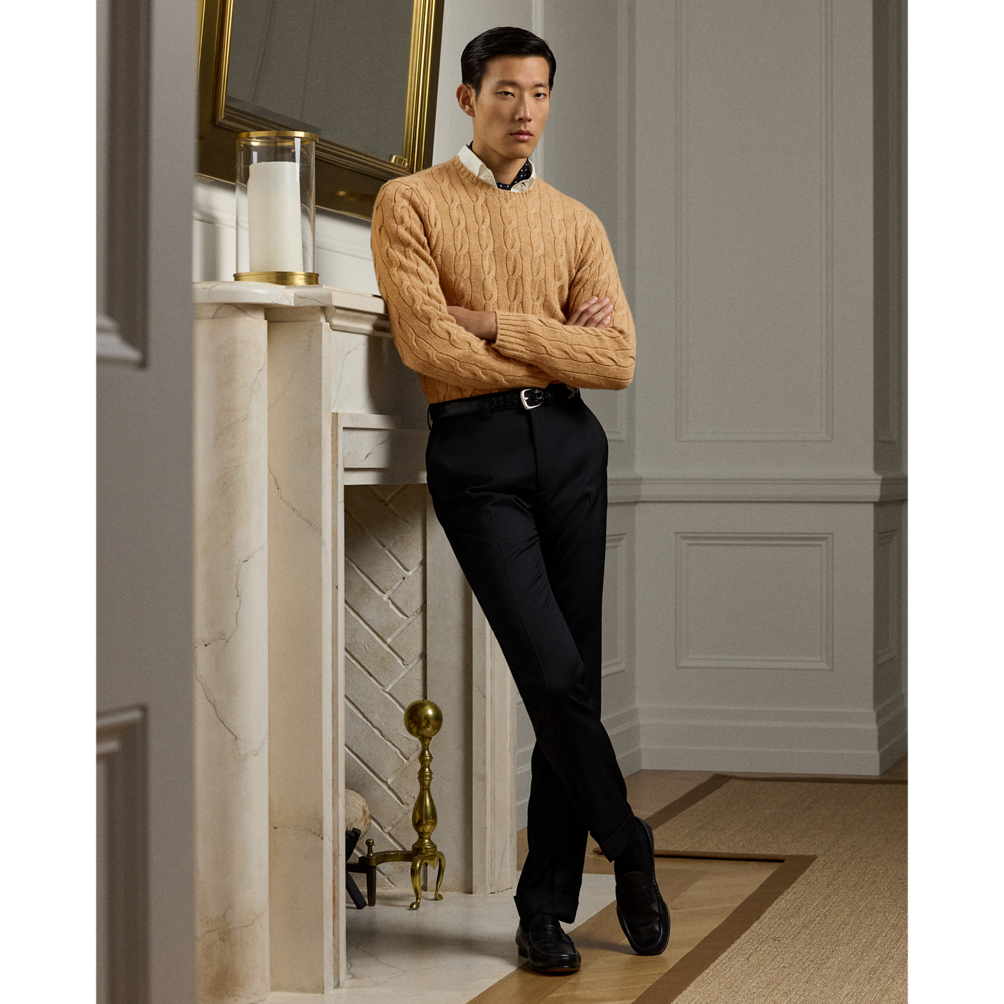 Мужской свитер Ralph Lauren Cable-Knit Cashmere, цвет: Верблюжий меланжевый — фото 1