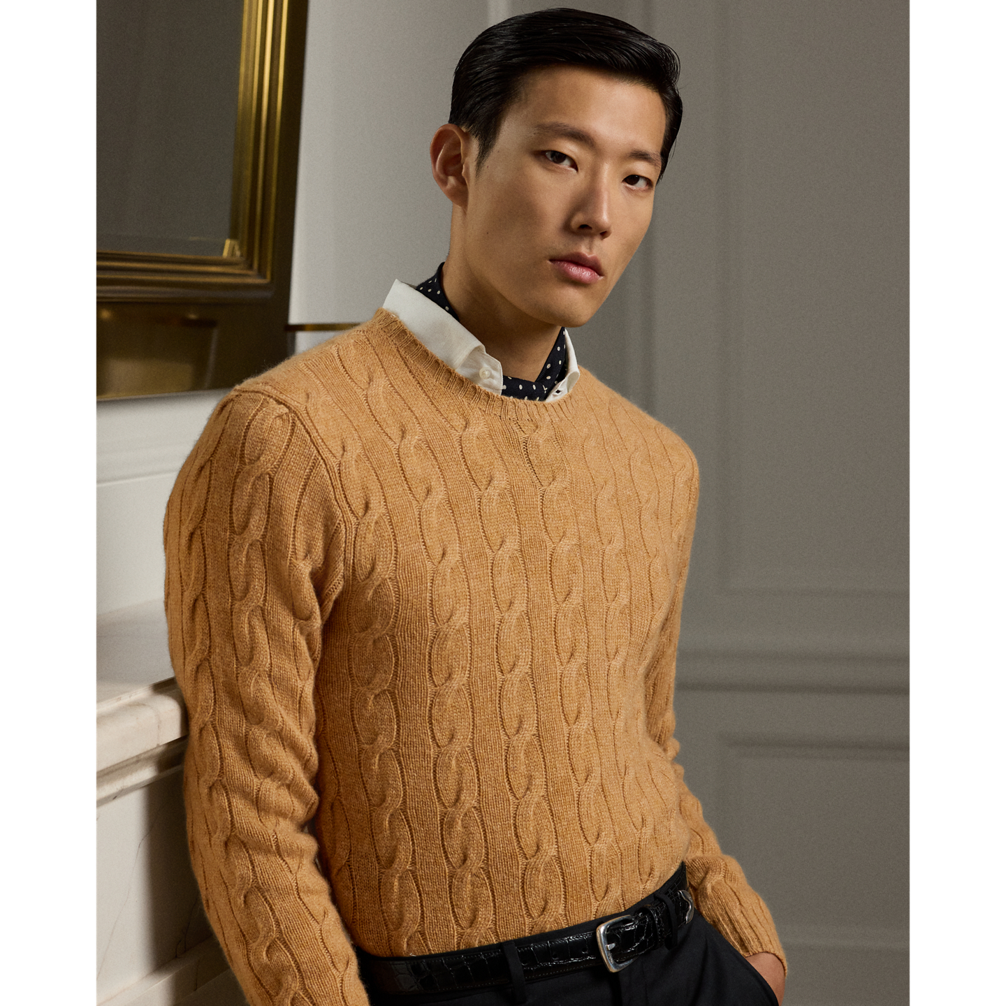 Мужской свитер Ralph Lauren Cable-Knit Cashmere, цвет: Верблюжий меланжевый — фото 3