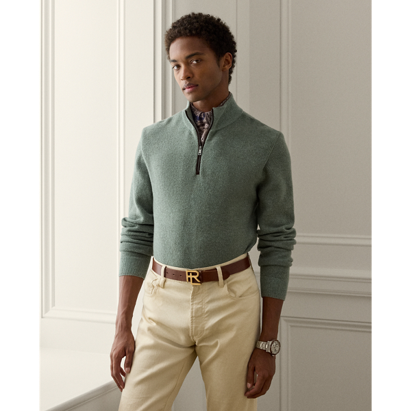 Pull demi-zippé cachemire œil-de-perdrix