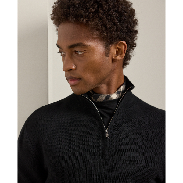 Piqué-Knit Wool Quarter-Zip Sweater