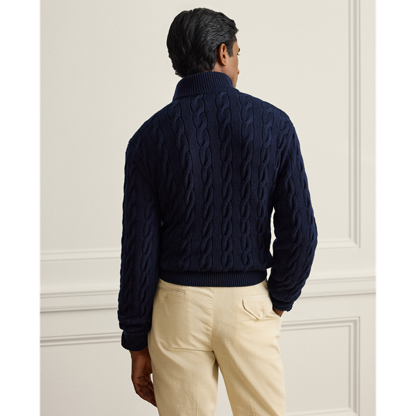 Classic Chairman Navy Cable-Knit Cashmere Mockneck Sweater Purple Label 5