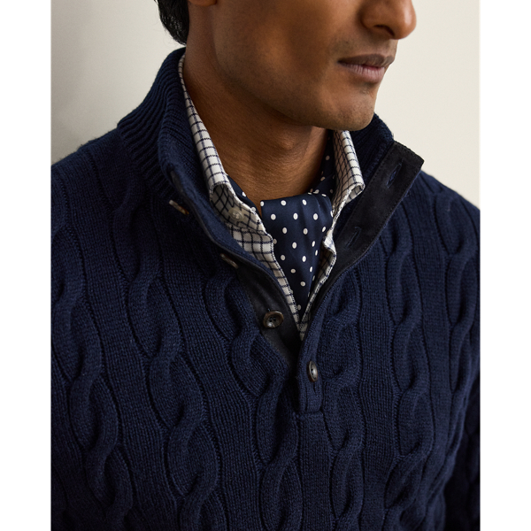 Classic Chairman Navy Cable-Knit Cashmere Mockneck Sweater Purple Label 6