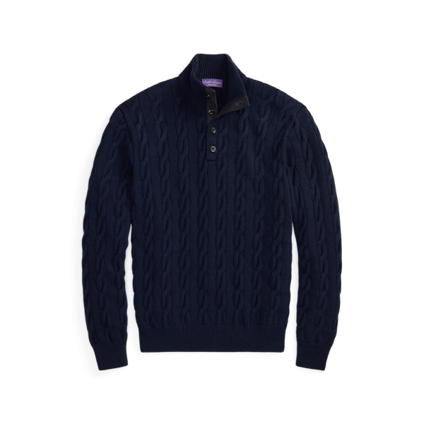 Classic Chairman Navy Cable-Knit Cashmere Mockneck Sweater Purple Label 2
