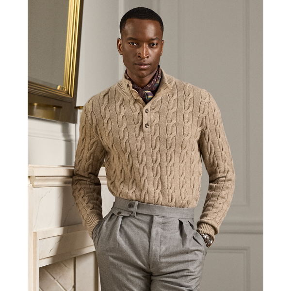 Cable-Knit Cashmere Mockneck Sweater