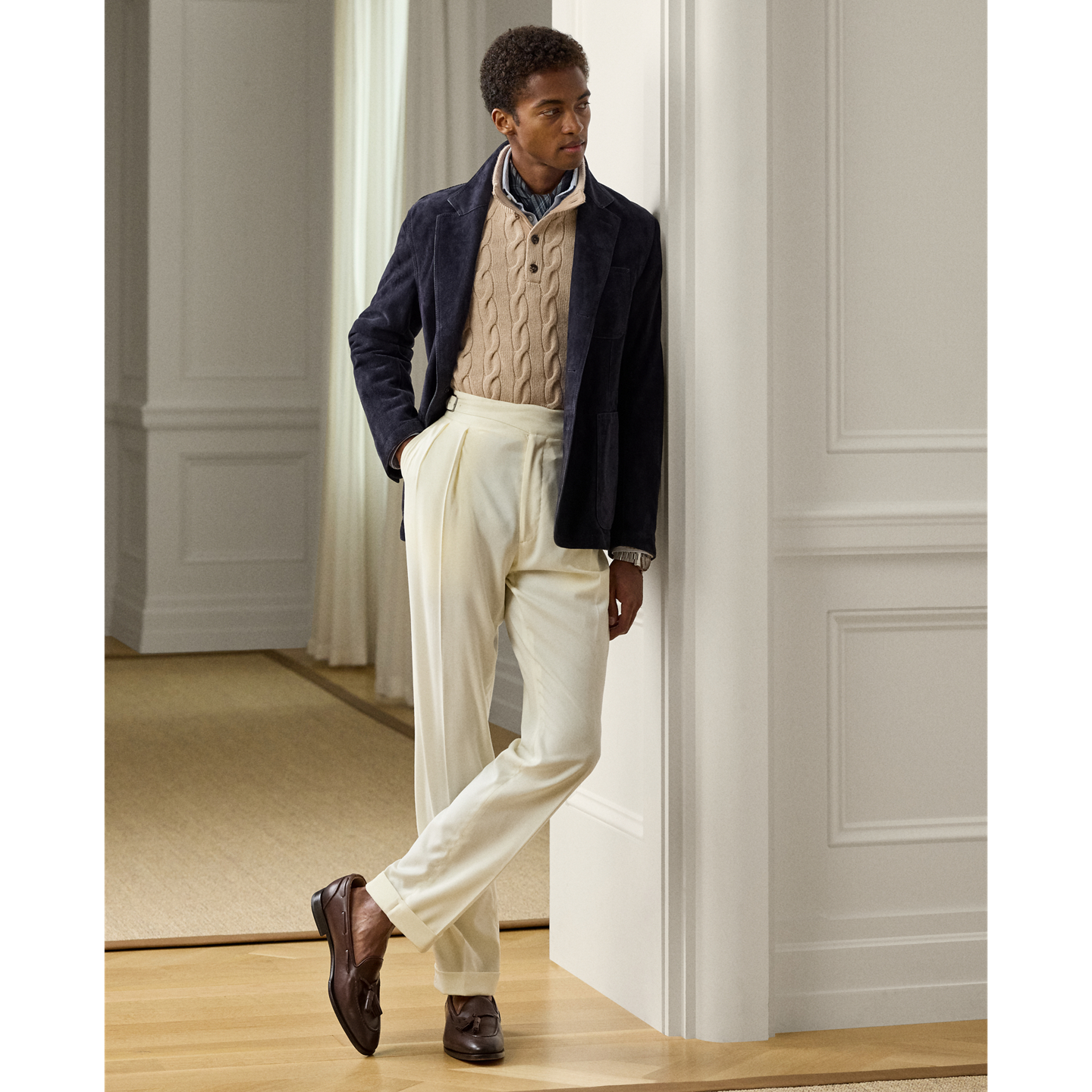 Мужской свитер Ralph Lauren Cable-Knit Cashmere Mockneck, цвет: Шампань меланжевый — фото 1