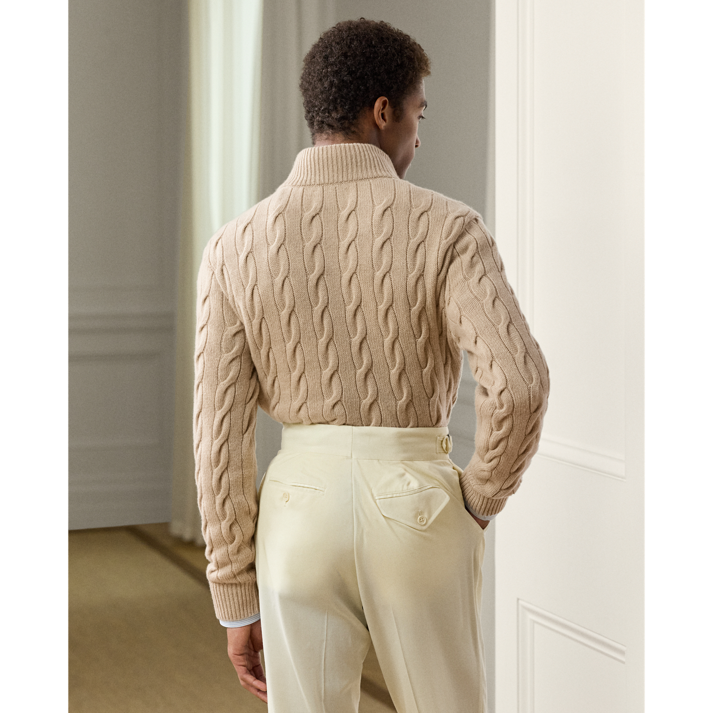 Мужской свитер Ralph Lauren Cable-Knit Cashmere Mockneck, цвет: Шампань меланжевый — фото 2