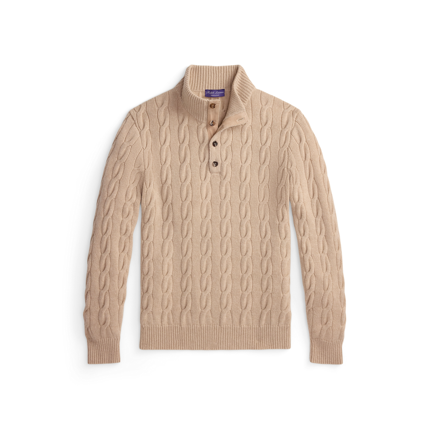 Мужской свитер Ralph Lauren Cable-Knit Cashmere Mockneck, цвет: Шампань меланжевый — фото 5