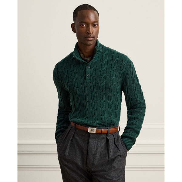 Cable-Knit Cashmere Mockneck Sweater