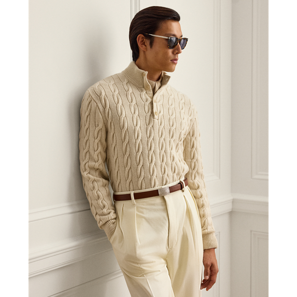 Cable-Knit Cashmere Mockneck Sweater