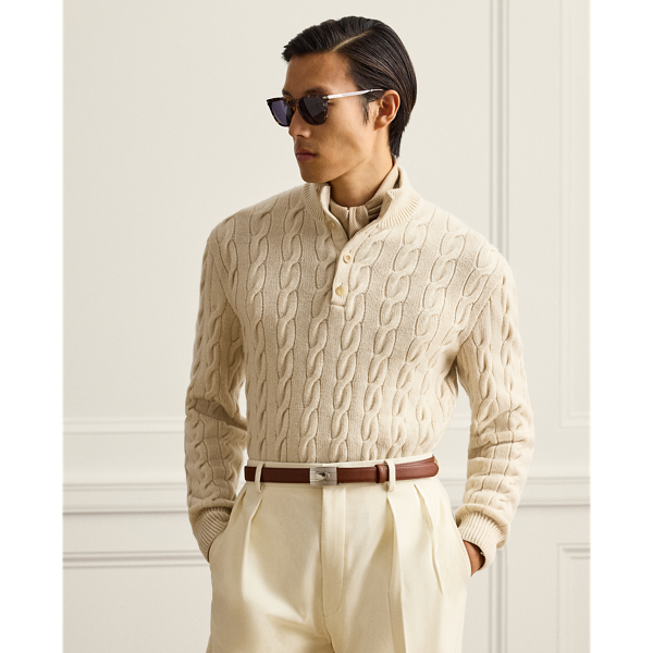 Cable-Knit Cashmere Mockneck Sweater
