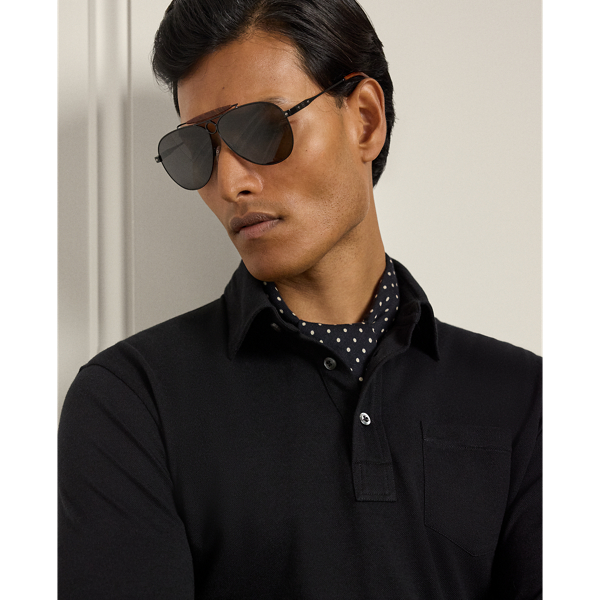 Classic Black Cotton-Cashmere Piqu&eacute; Polo Shirt Purple Label 6