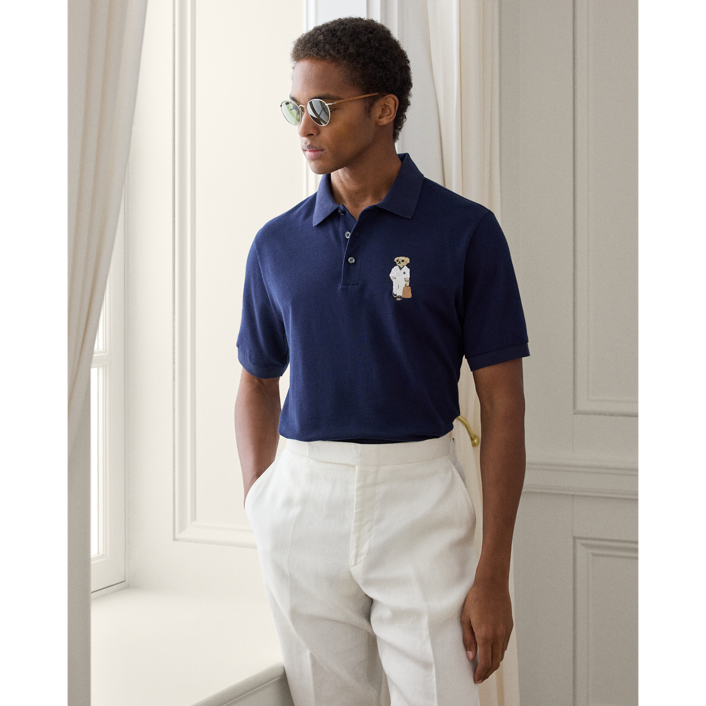 Мужское поло Ralph Lauren Polo Bear Cotton-Cashmere Polo, цвет: Тёмно-синий — фото 4