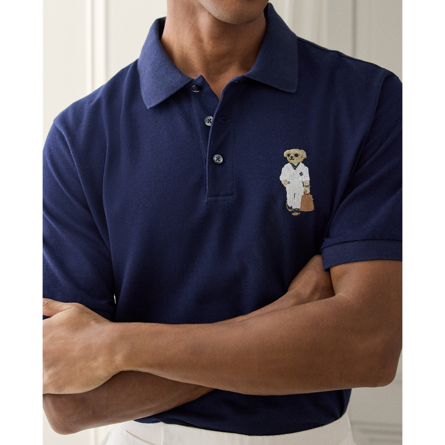 Мужское поло Ralph Lauren Polo Bear Cotton-Cashmere Polo, цвет: Тёмно-синий — фото 3