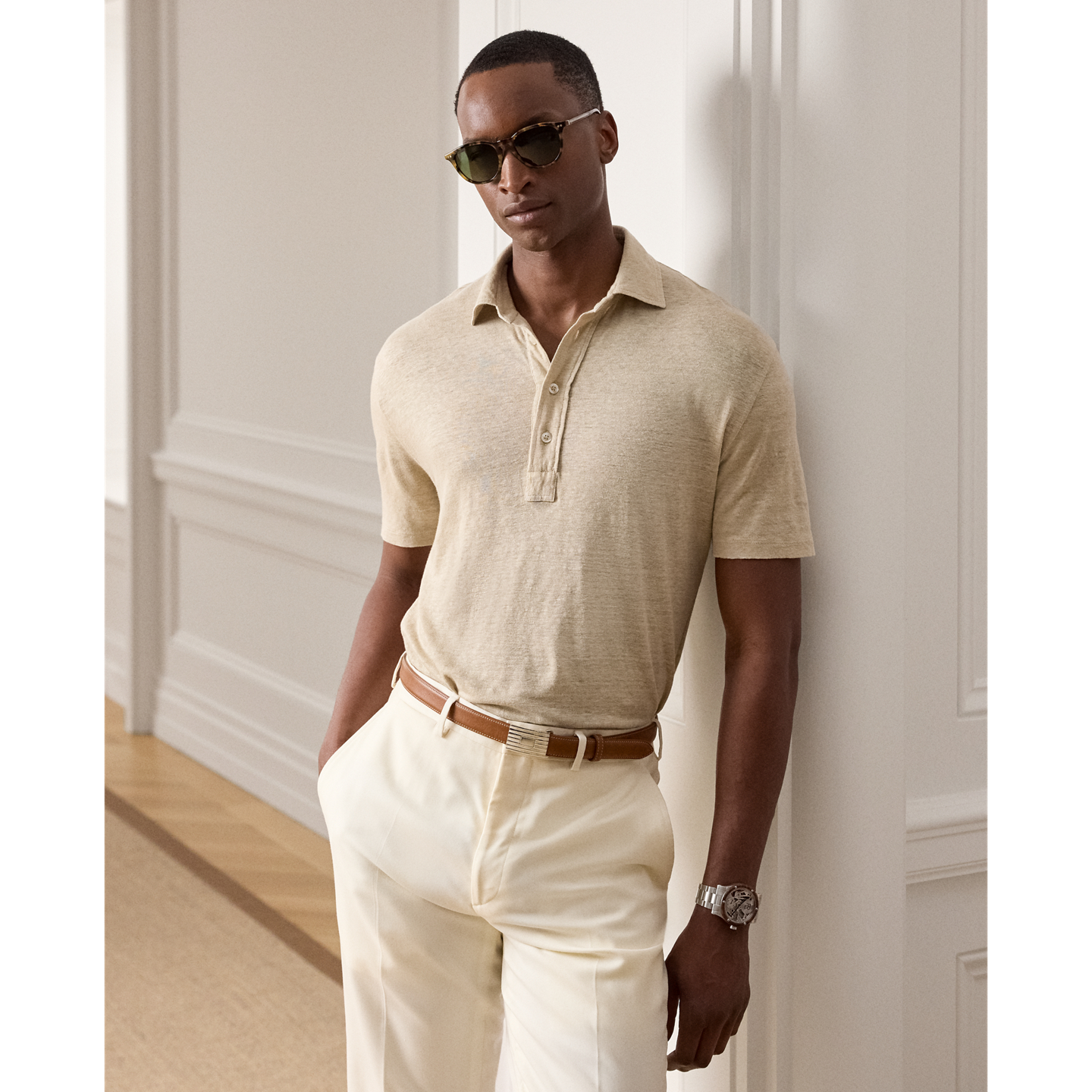 Мужское поло Ralph Lauren Linen Jersey Polo, цвет: Шампань — фото 4