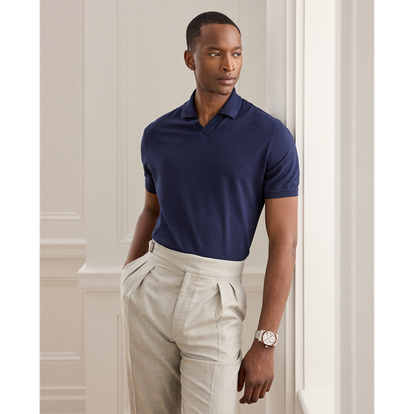 Racing Navy Cotton & Cashmere Piqu&eacute; Polo Shirt Purple Label 1
