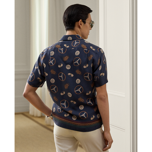 Navy Multi Printed Silk Camp Shirt Purple Label 5