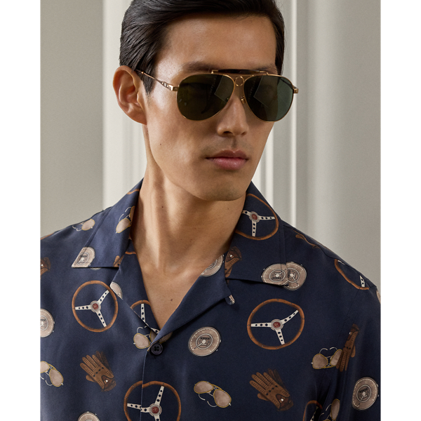 Navy Multi Printed Silk Camp Shirt Purple Label 6