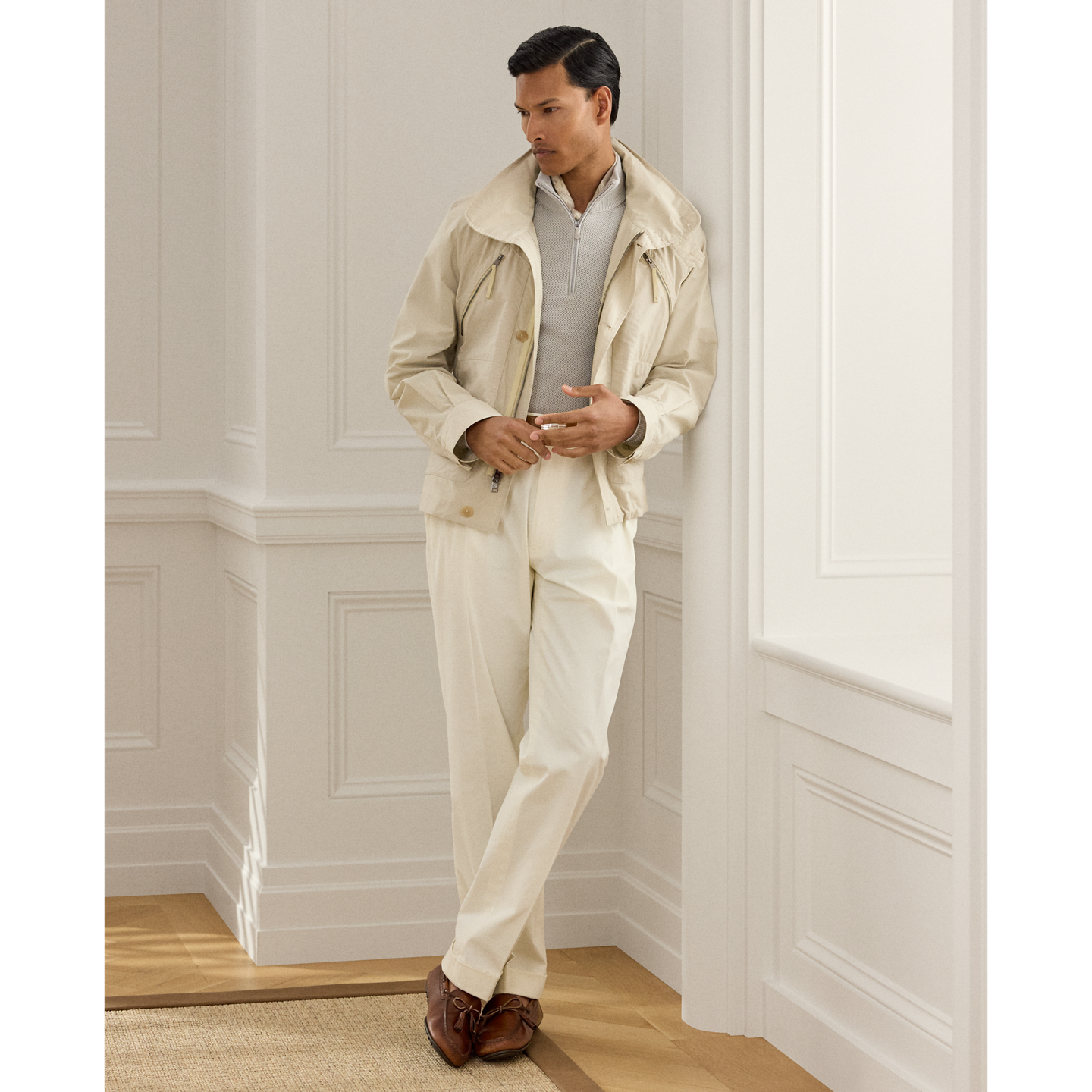 Мужской свитер Ralph Lauren Honeycomb Silk-Blend Quarter-Zip, цвет: Жемчужный серый — фото 1