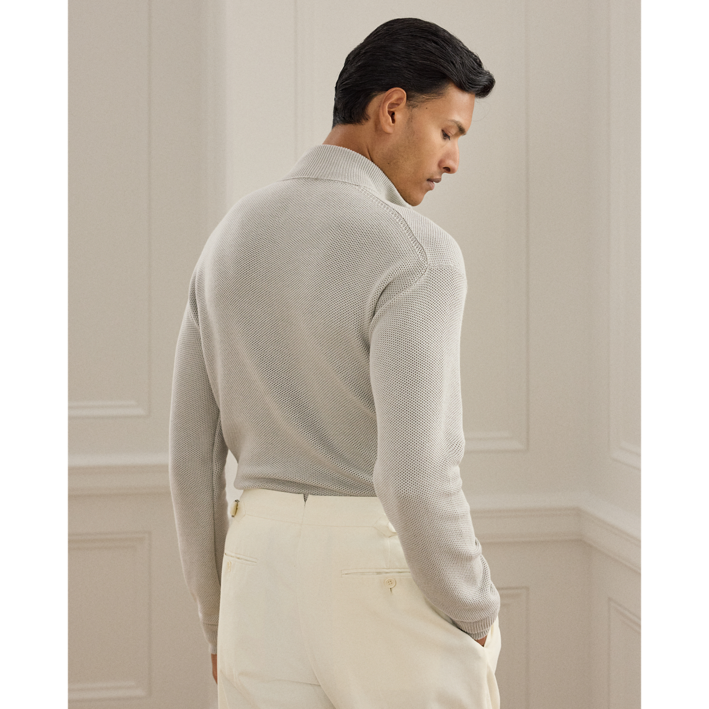 Мужской свитер Ralph Lauren Honeycomb Silk-Blend Quarter-Zip, цвет: Жемчужный серый — фото 2