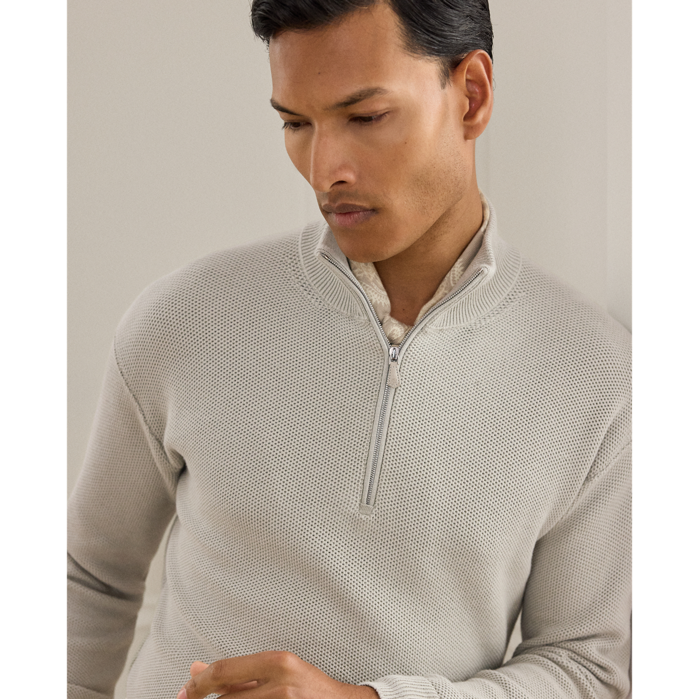 Мужской свитер Ralph Lauren Honeycomb Silk-Blend Quarter-Zip, цвет: Жемчужный серый — фото 3