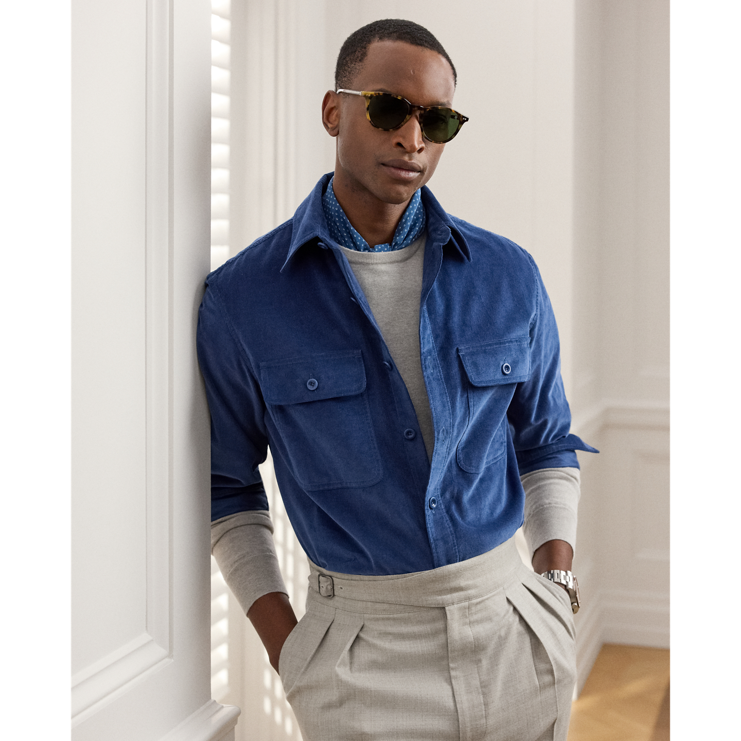 Мужская рубашка Ralph Lauren Fine-Wale Corduroy, цвет: Стальной синий — фото 4